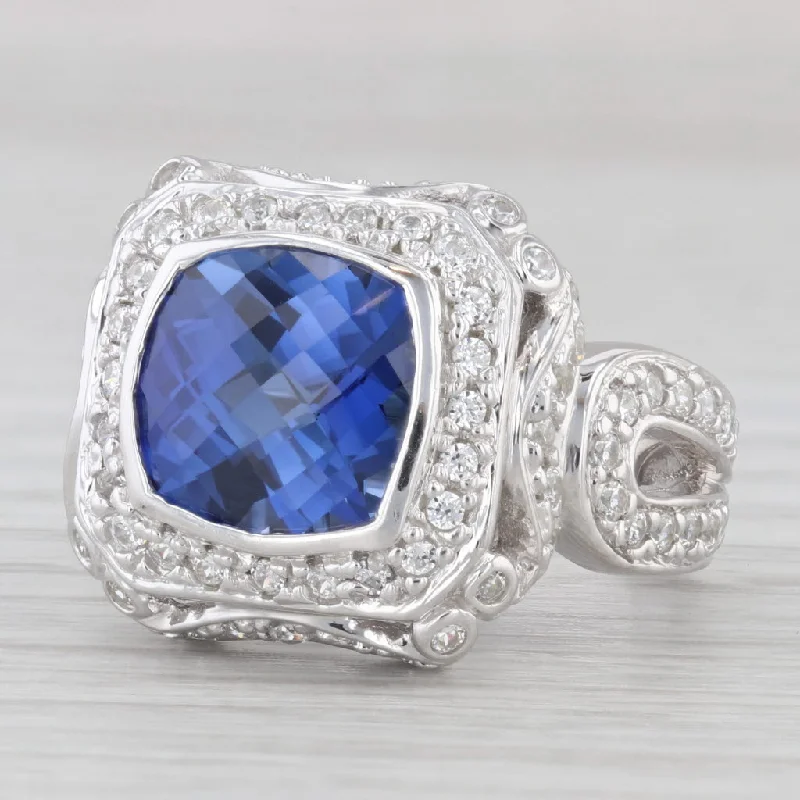 wedding and engagement rings for women-7.44ctw Lab Created Blue Sapphire Cubic Zirconia Ring 14k Gold Size 9 Cocktail