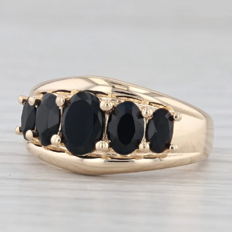 luxury diamond engagement rings for women-Graduated Tiered Black Onyx Ring 14k Yellow Gold Size 7