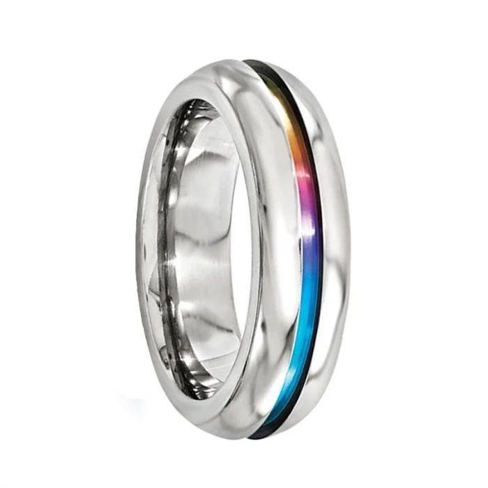 radiant cut engagement rings for women-Edward Mirell Titanium Rainbow Anodized Center Polished 6mm Band