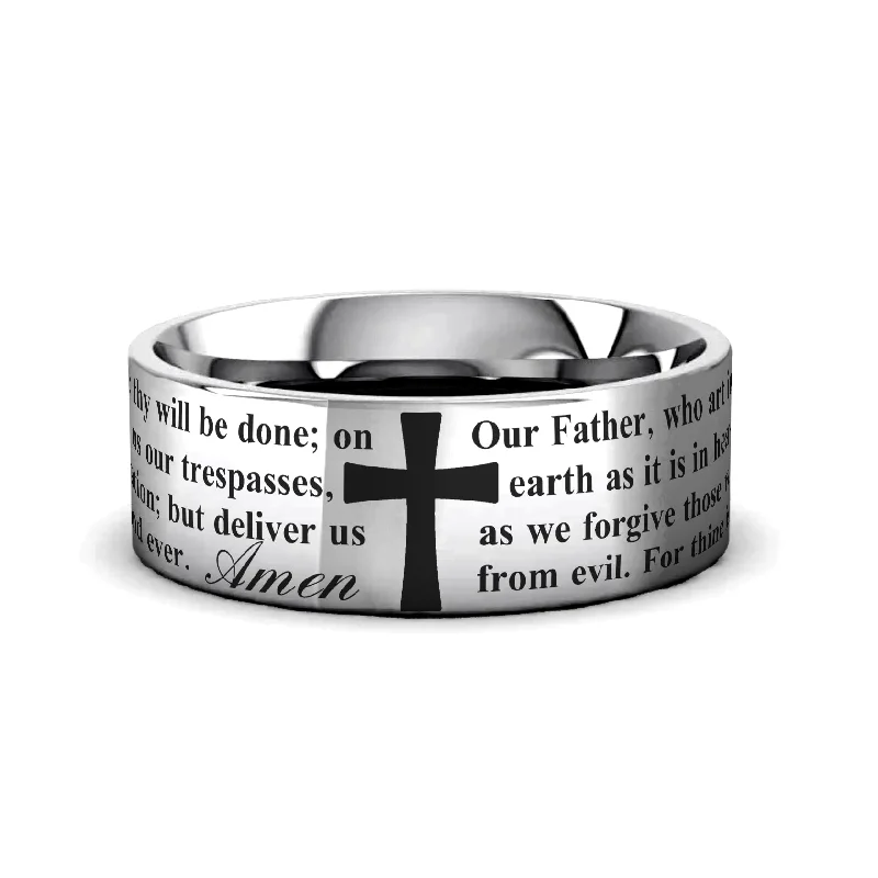 white gold engagement rings for women-LORD'S PRAYER on Flat Classic Tungsten Carbide Ring