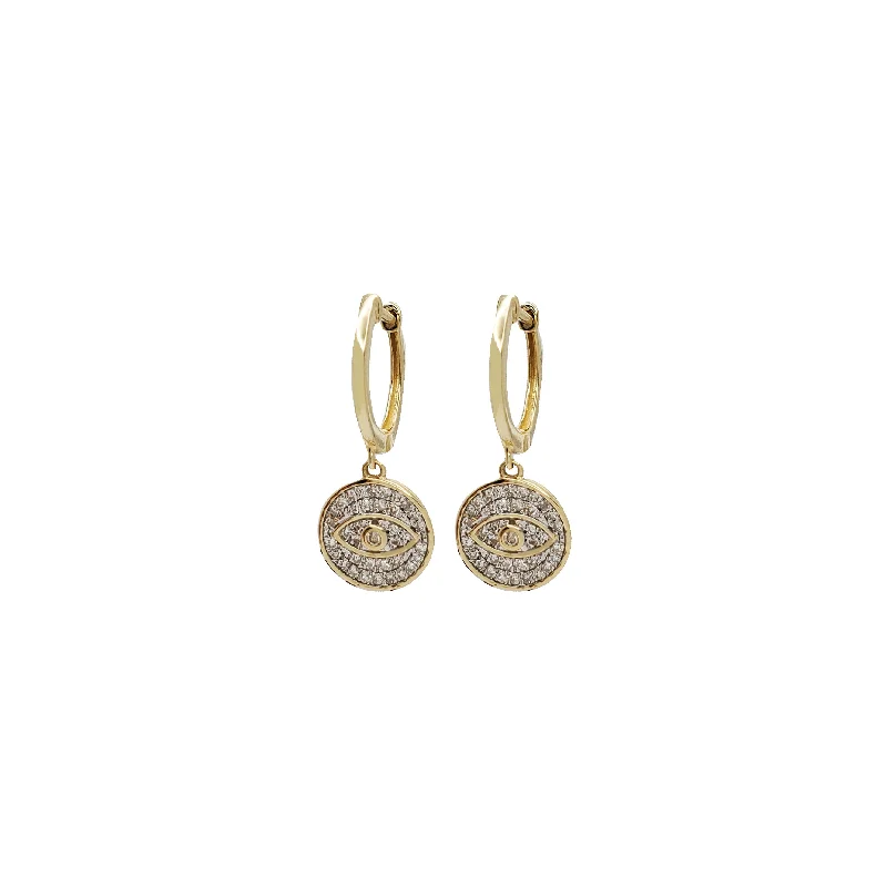 wedding stud earrings for women-Diamond Evil Eye Huggies Earrings (14K)