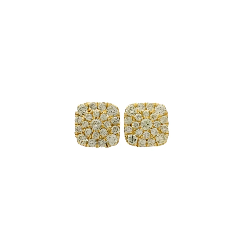 vintage hoop earrings for women-Diamond Cluster Square Stud Earrings (14K)