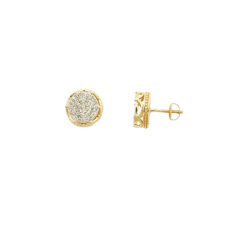 elegant earrings for women-Diamond Round Cake Stud Earrings (14K)