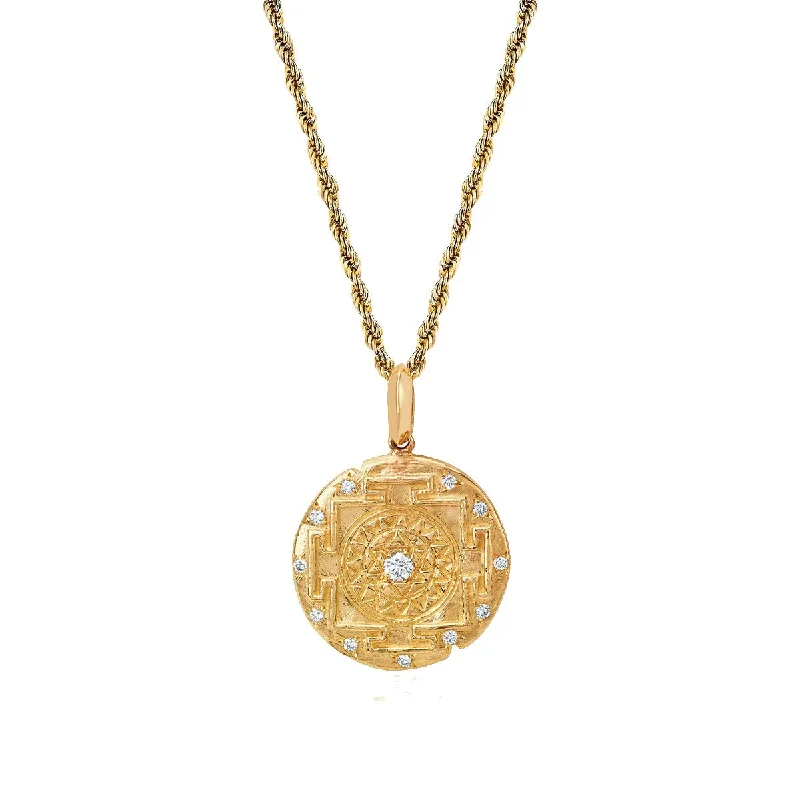 layered gold necklace for women-Men's LH x JA 18k Shri Yantra Coin Necklace with Diamonds