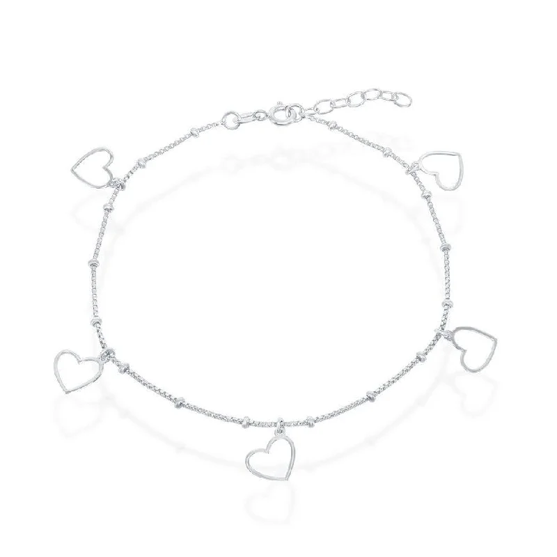 ankle chain bracelets for women-Sterling Silver Dangling Open Heart Anklet