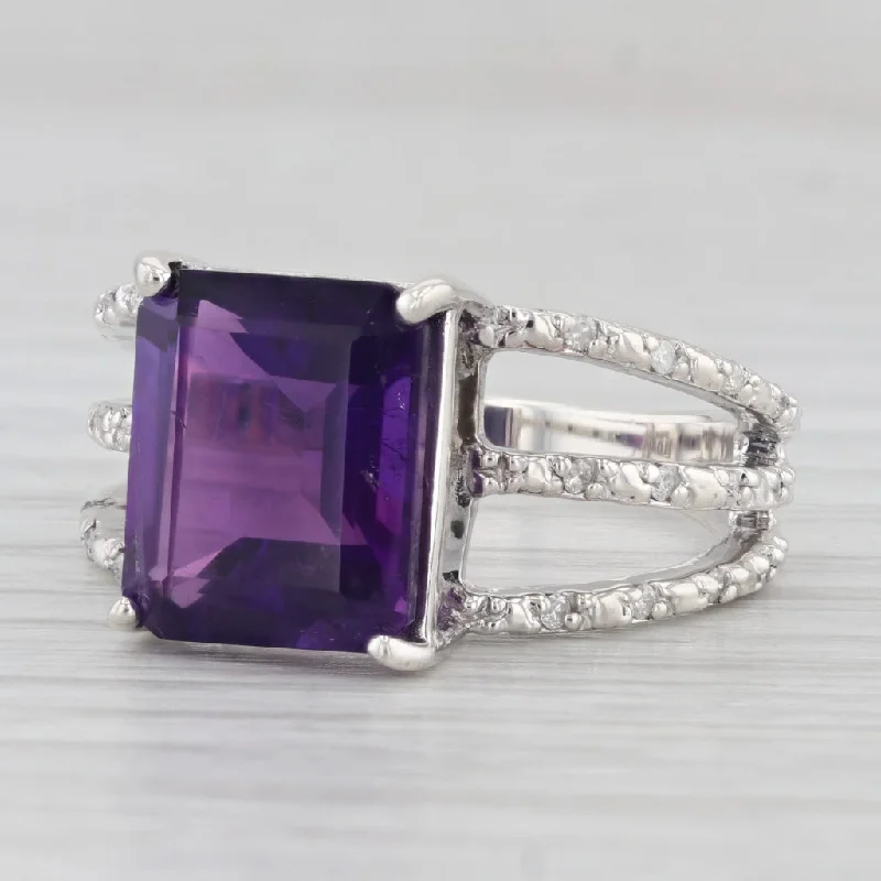 bridal engagement rings for women-5.47ctw Amethyst Diamond Cocktail Ring Sterling Silver Size 10 Statement