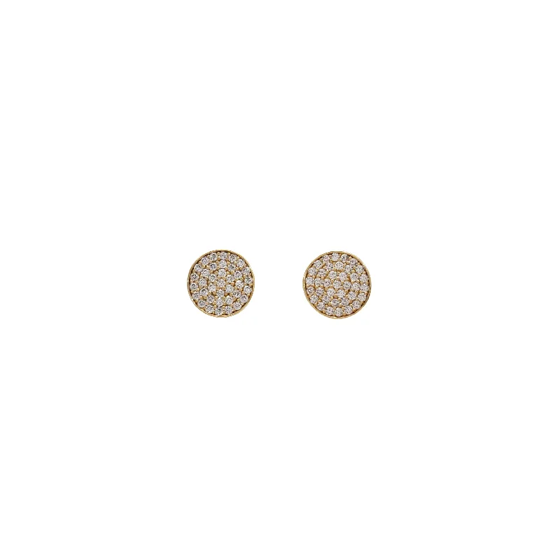 statement earrings for women-Iced-Out Round Shaped Stud Earrings (14K)