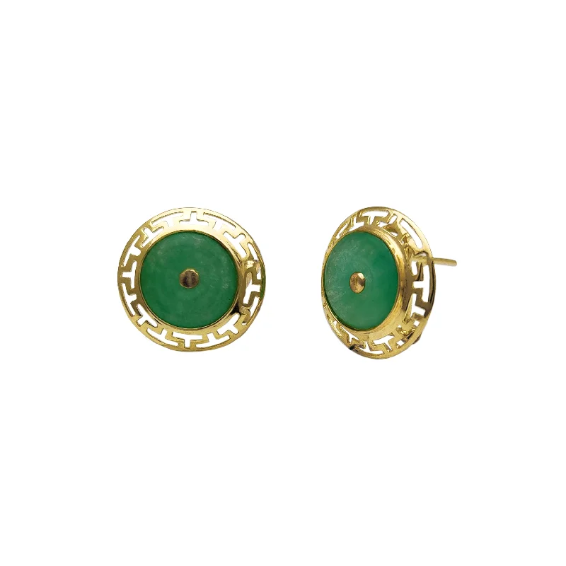 hoop earrings for women-Greek Key Frame Jade Earrings (14K)