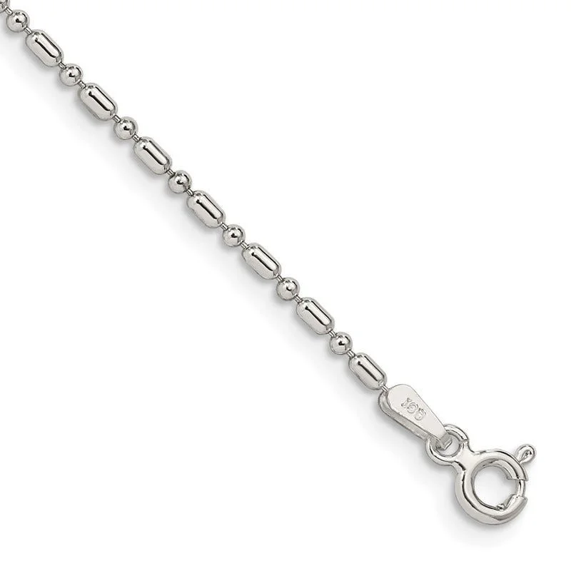 anklets with heart charms for women-Sterling Silver 1.5mm Fancy Beaded Chain Anklet