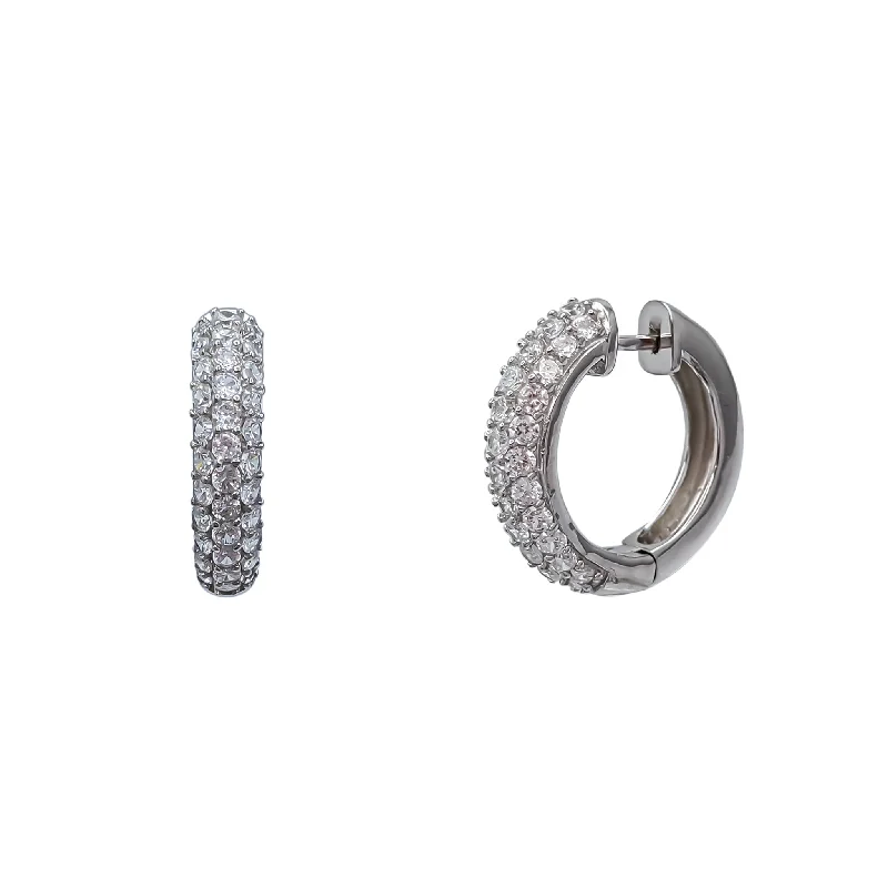 long earrings for women-Zirconia Pave Hoop Earrings (Silver)