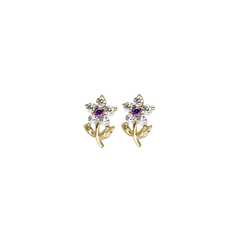 trendy earrings for women-Purple Flower Stud Earrings (14K)