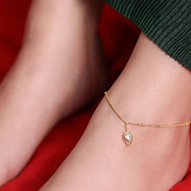 layered ankle chains for women-Single Silver 92.5 Aam Ras White Stone Anklet