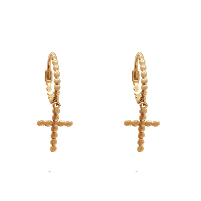 rose gold earrings for women-Dangling Cross Earrings (14K)