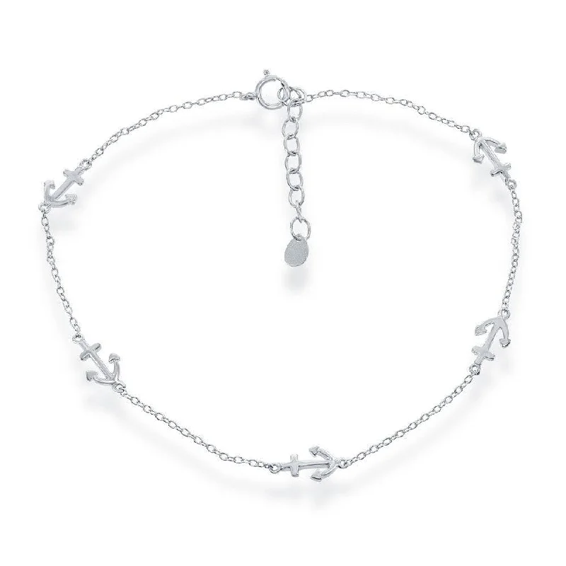 colorful ankle chains for women-Sterling Silver Small Anchor Anklet