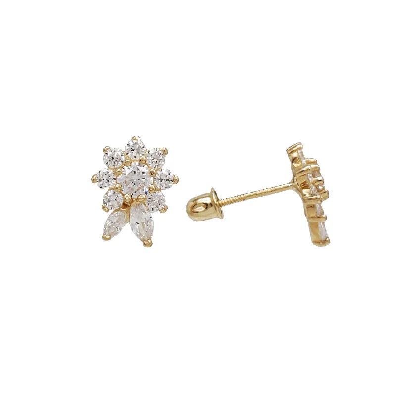 pearl drop earrings for women-Zirconia Flower Stud Earrings (14K)