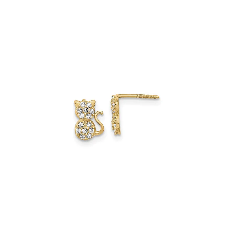 classic earrings for women-Icy Cat Screw Back Stud Earrings (14K)