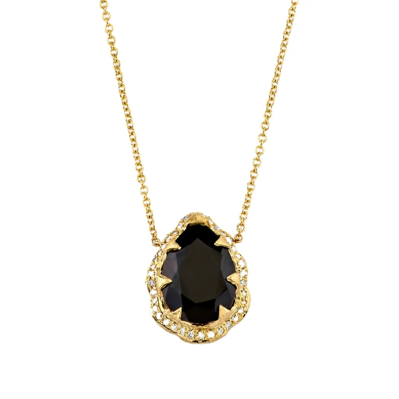 gemstone pendant necklace for women-Queen Water Drop Onyx Necklace with Full Pave Halo