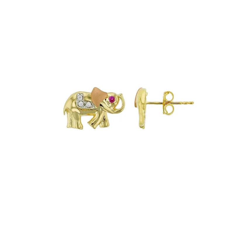 stud earrings for women-Elephant Stud Earrings (14K)