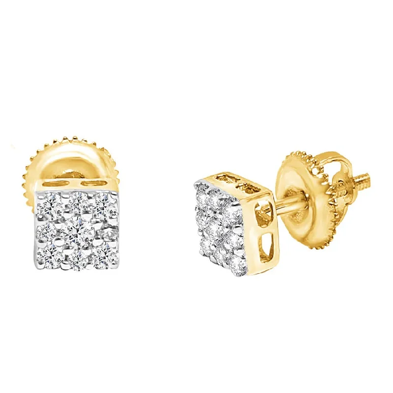 hoop earrings for women-Diamond Square Stud Earrings (14K)