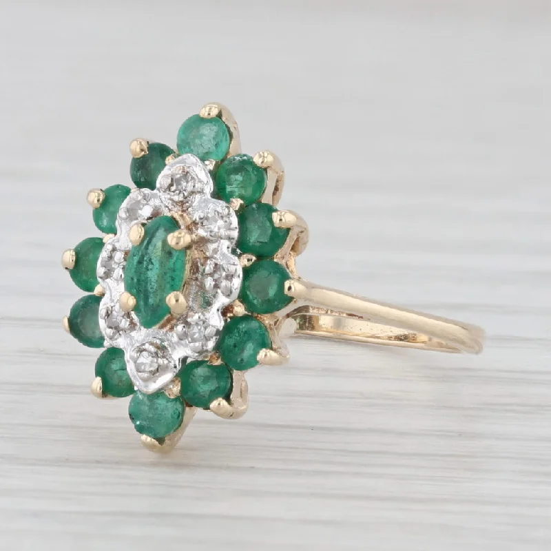 platinum diamond engagement rings for women-0.93ctw Emerald Diamond Halo Ring 10k Yellow Gold Size 7.5