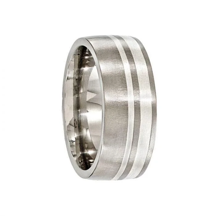 two-tone engagement rings for women-Edward Mirell Titanium and Argentium Sterling Silver Brushed 9mm Band