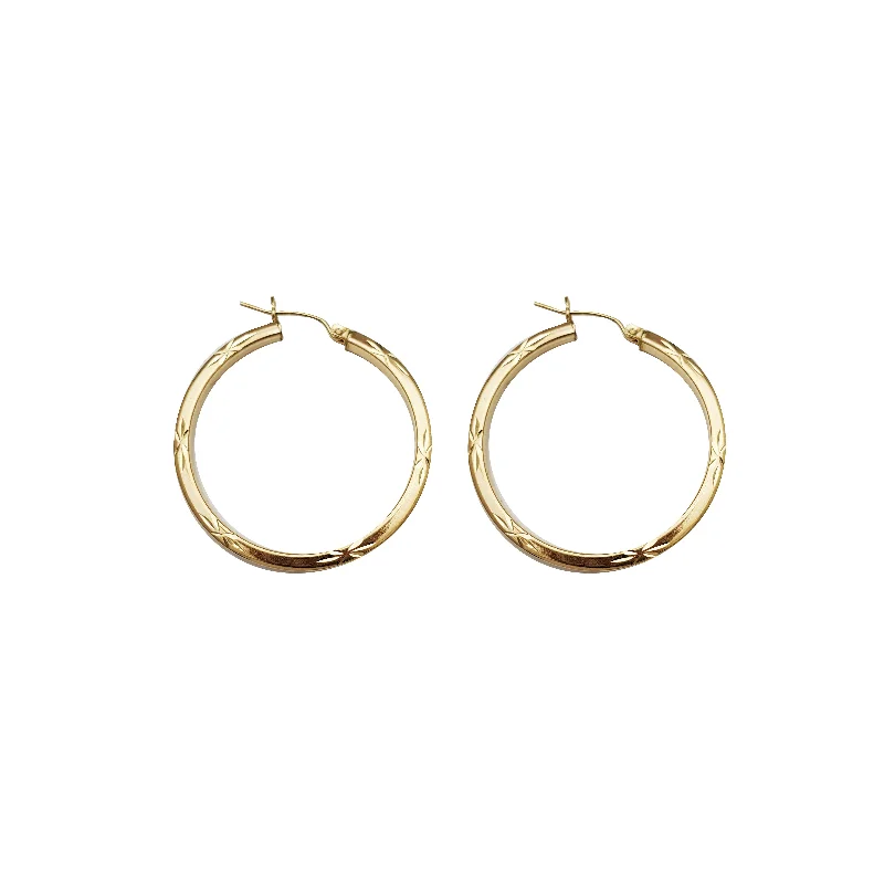 birthday earrings for women-Diamond Cut Hoop Earrings (10K)