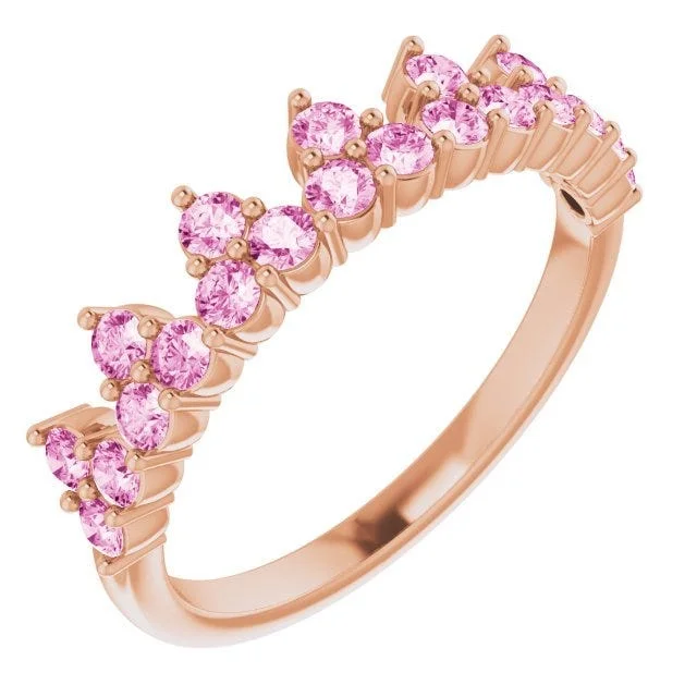 engagement rings with side stones for women-14K Rose Natural Pink Sapphire Crown Ring