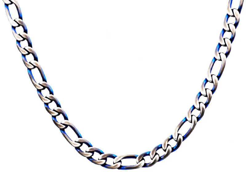 cute pendant necklace for women-Mens Blue Stainless Steel Figaro Link Chain Necklace