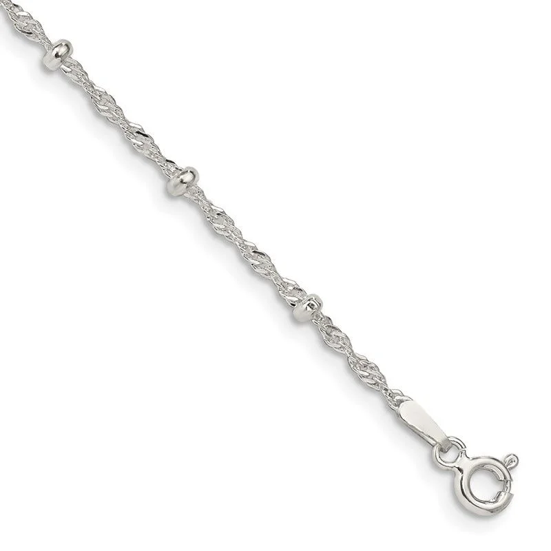 statement anklets for women-Sterling Silver 2.5mm Singapore w/ Beads Chain Anklet