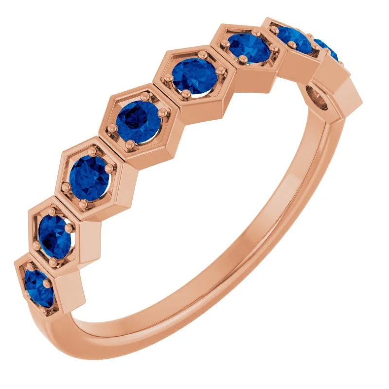 wedding and engagement rings for women-14K Rose Natural Blue Sapphire Stackable Ring