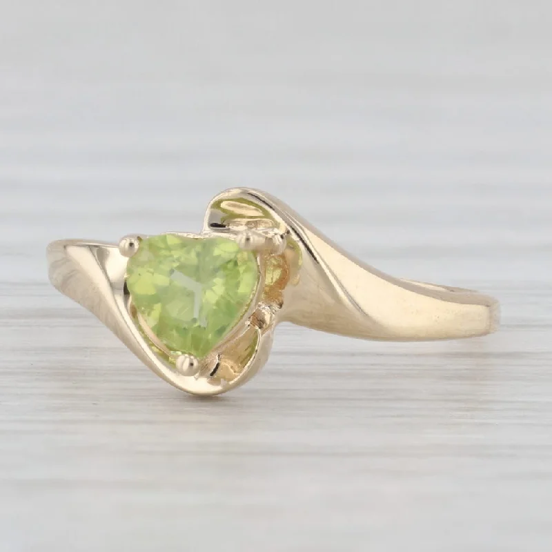 classic engagement rings for women-0.50ct Peridot Heart Bypass Ring 10k Yellow Gold Size 5.5 August Birthstone