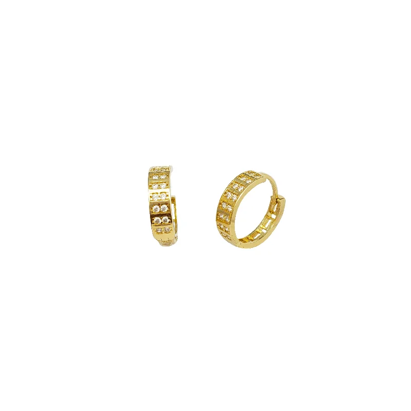 fashion gold earrings for women-Double-Row Huggie Earrings (14K)