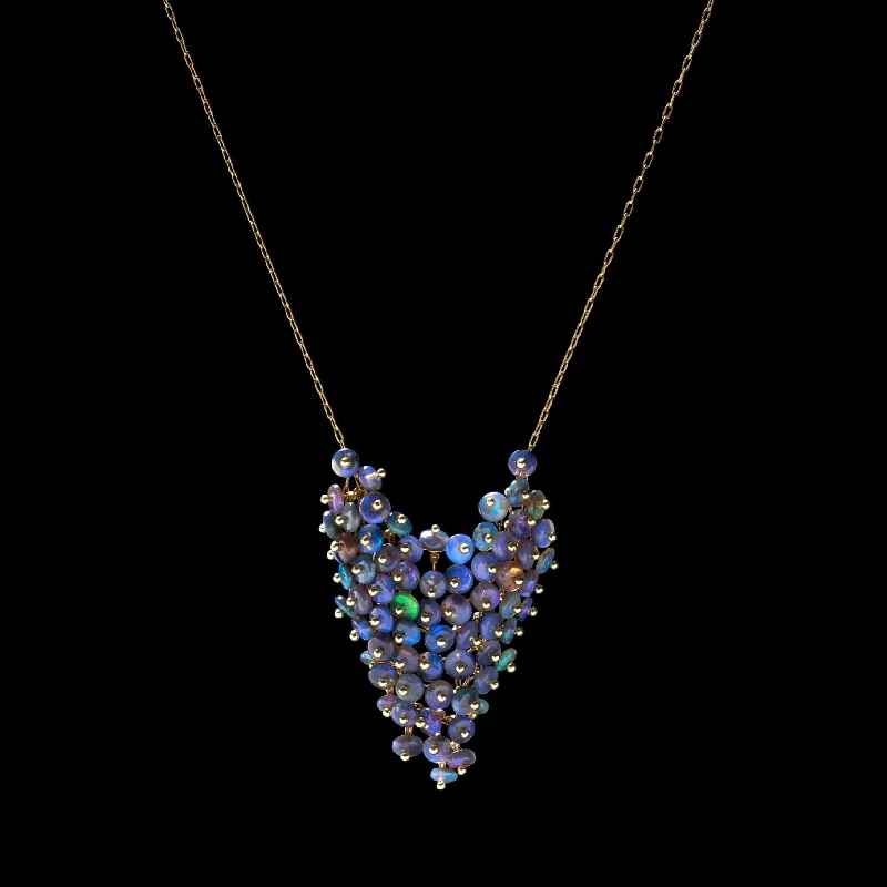 gift necklace for women-Beaded Black Opal Bib Necklace