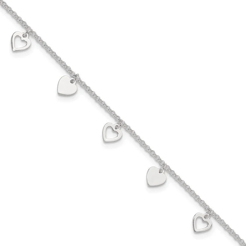 wedding anklets for women-Sterling Silver 9 inch Polished Heart with 1in ext. Anklet