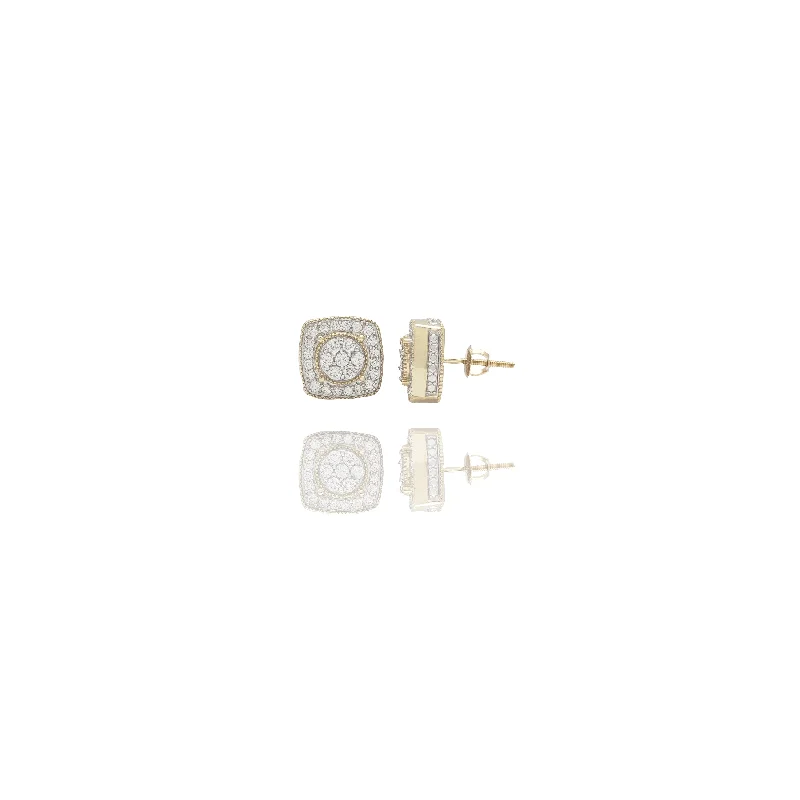 trendy earrings for women-Diamond Square Button-Top Stud Earrings (14K)