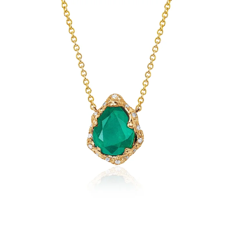 cross necklace for women-18k Baby Queen Water Drop Colombian Emerald Necklace with Sprinkled Diamonds