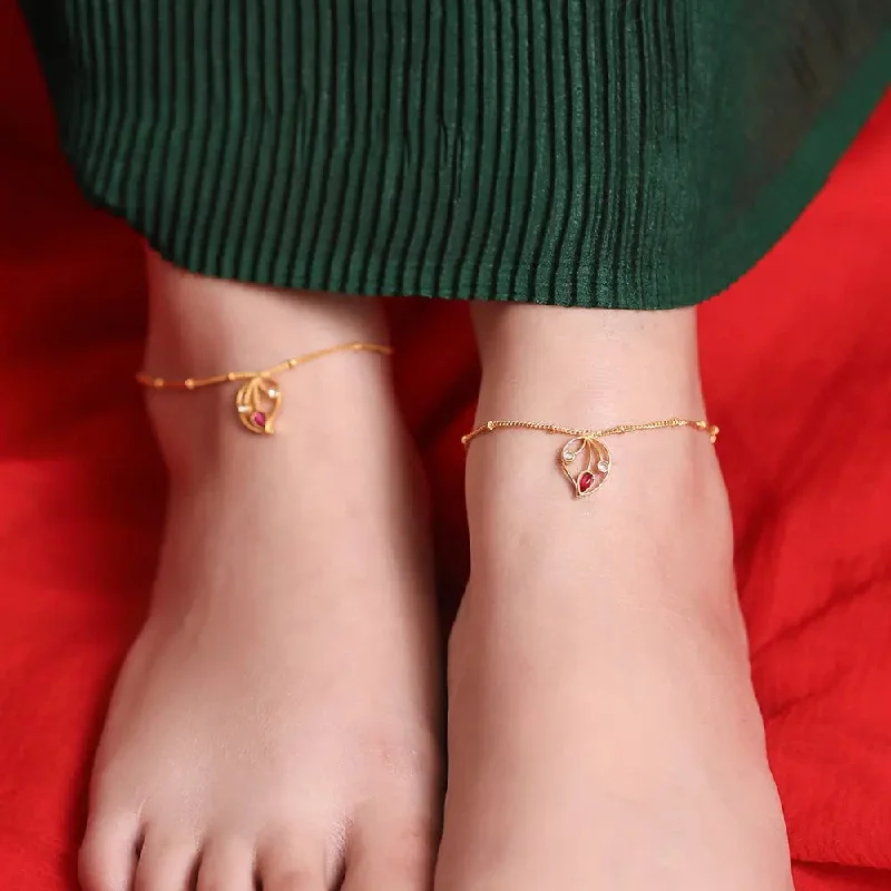 ankle chain bracelets for women-Silver 92.5 Aam Ras Red Stone Anklet