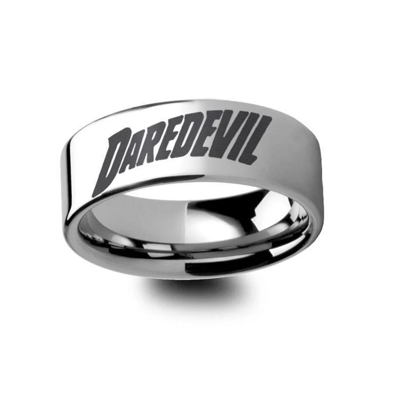 stacked engagement rings for women-Daredevil The Man Without Fear Superhero Symbol Engraved Tungsten Ring - 4mm - 12mm