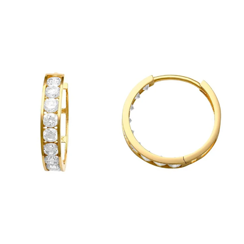 gold earrings for women-Pave One-Row Huggie Earrings (14K)