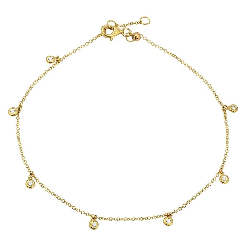 gold ankle bracelets for women-14K Yellow Gold Dangling Diamond Anklet