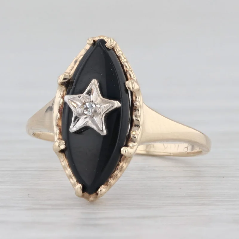 engagement rings with platinum settings for women-Vintage Onyx Diamond Star Signet Ring 10k Yellow Gold Size 5