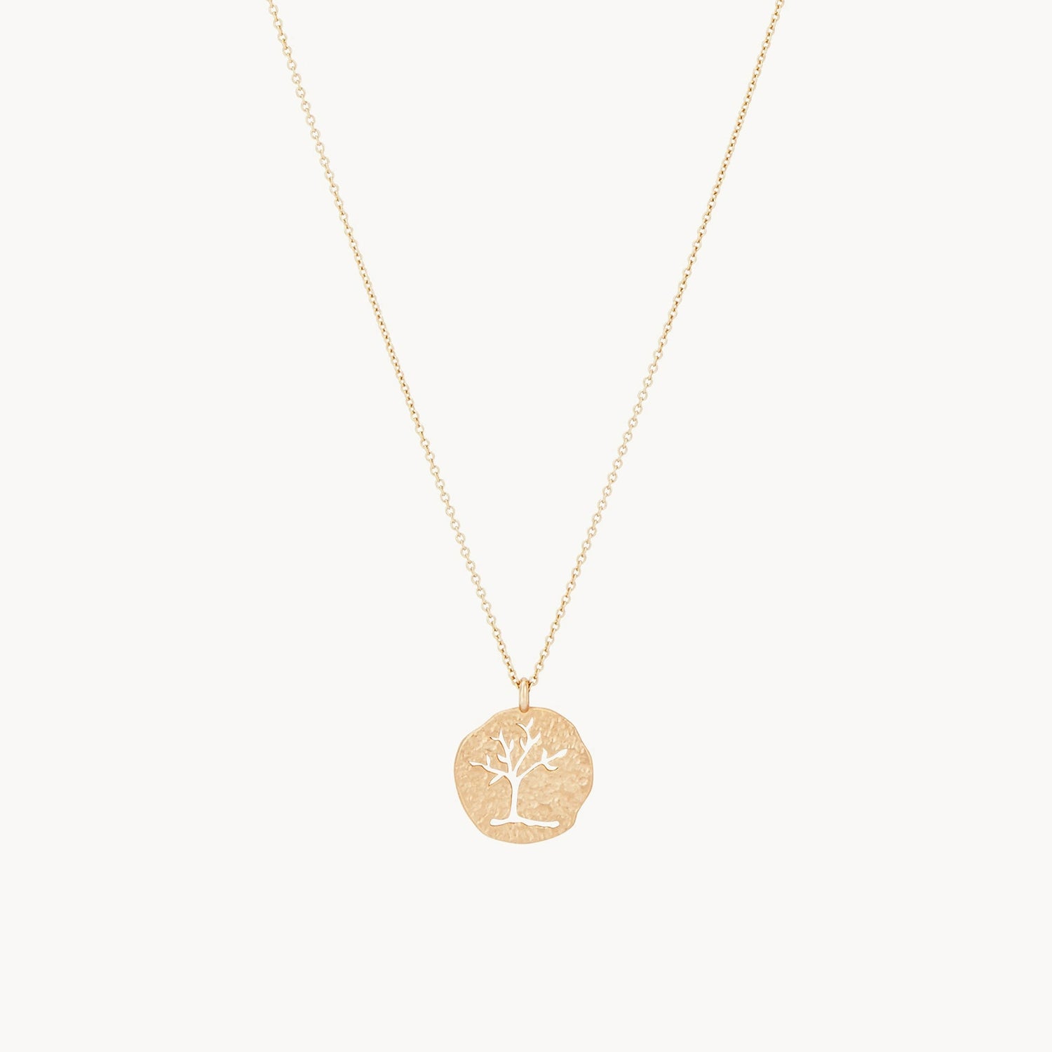 birthstone necklace for women-tree of life carved medallion pendant necklace - 14k yellow gold