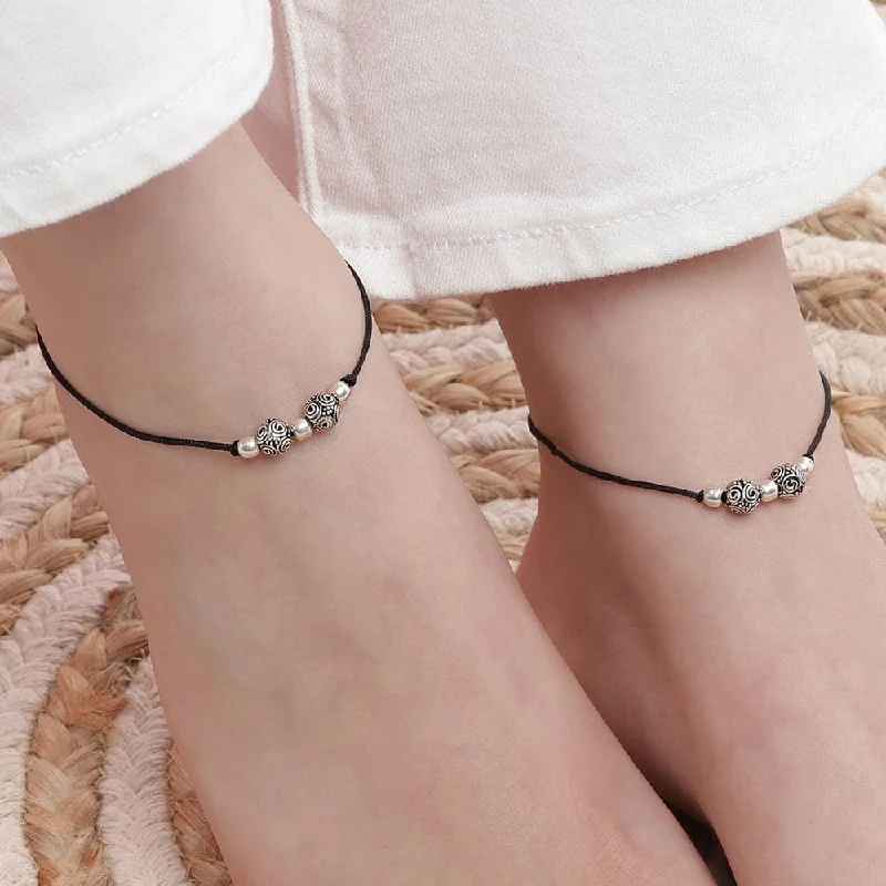 ankle bracelets with pearls for women-Silver Round Bead Anklet