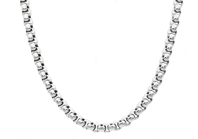 infinity chain necklace for women-Mens Stainless Steel Round Box Link Chain Necklace