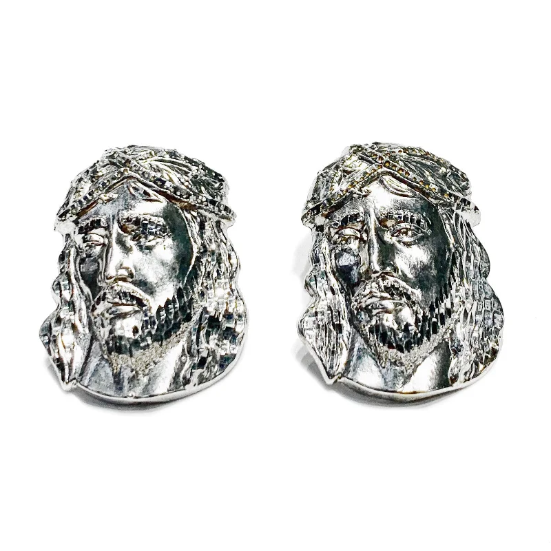 geometric earrings for women-Diamond Cut Jesus Stud Earrings (10K)