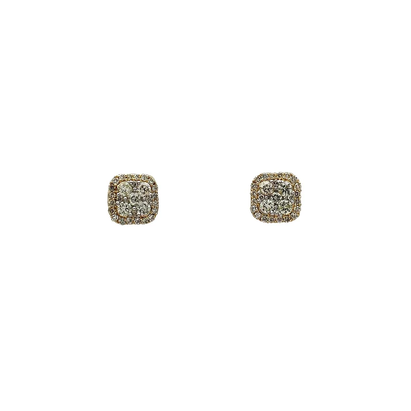 geometric stud earrings for women-Diamond Square Stud Earrings (14K)