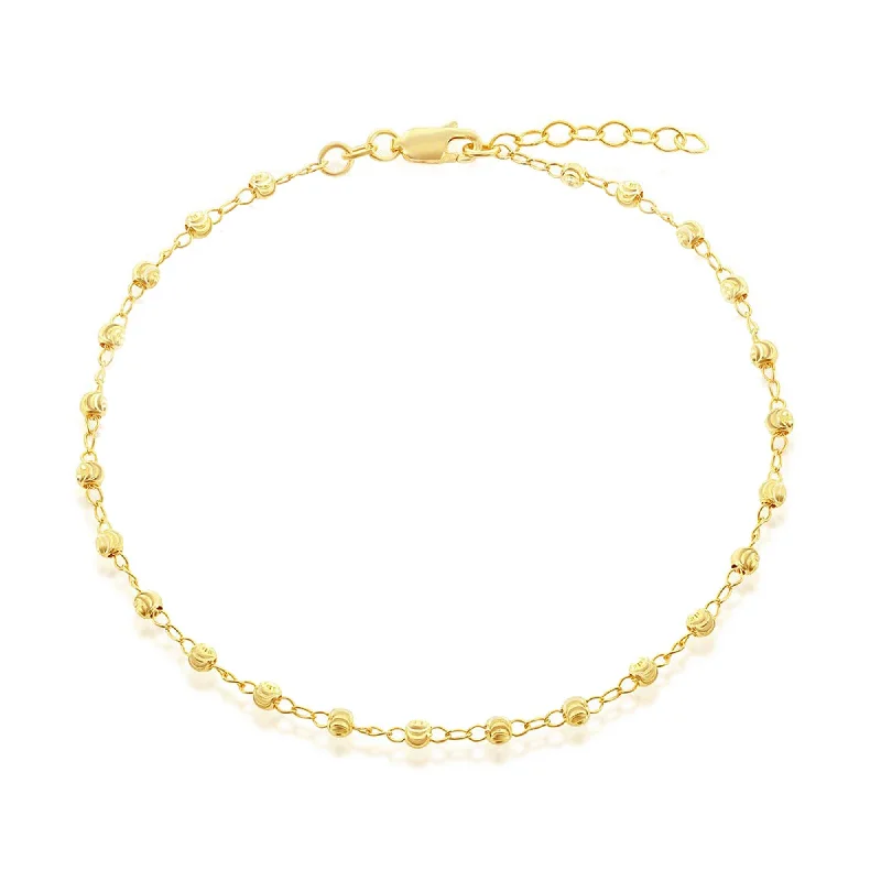 boho anklets for women-Classic Women's Anklet - Gold Plated Sterling Silver Diamond Cut Beads | R-9102-GP