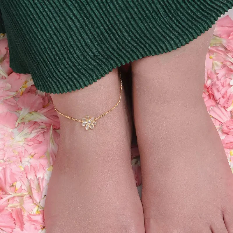 anklet with sea shells for women-Single Silver 92.5 Flower Anklet