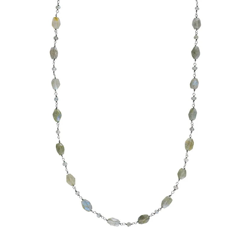 layered pendant necklace for women-Stone Strand Necklace - Labradorite - 22-24"