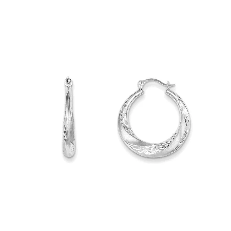 dainty hoop earrings for women-Diamond-Cut Wavy Hoop Earrings (Silver)